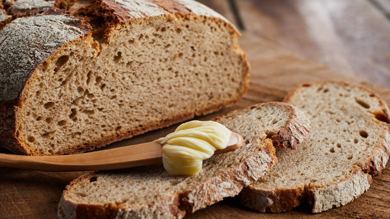 Slices of rye bread with butter