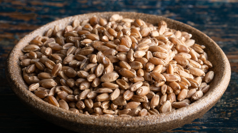 Whole rye berries in a bowl