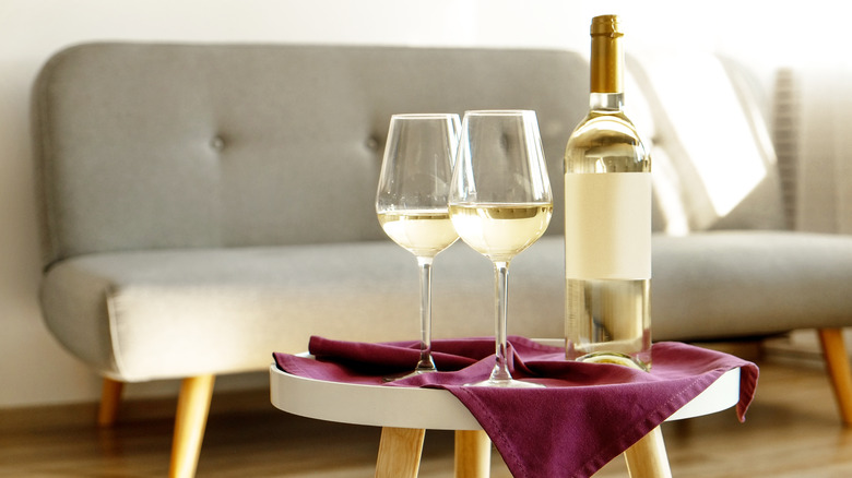 White wine with two glasses in living room