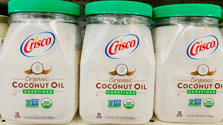 Crisco-branded coconut oil on a store shelf