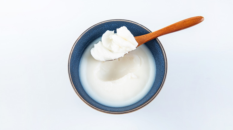 bowl of lard on a white background