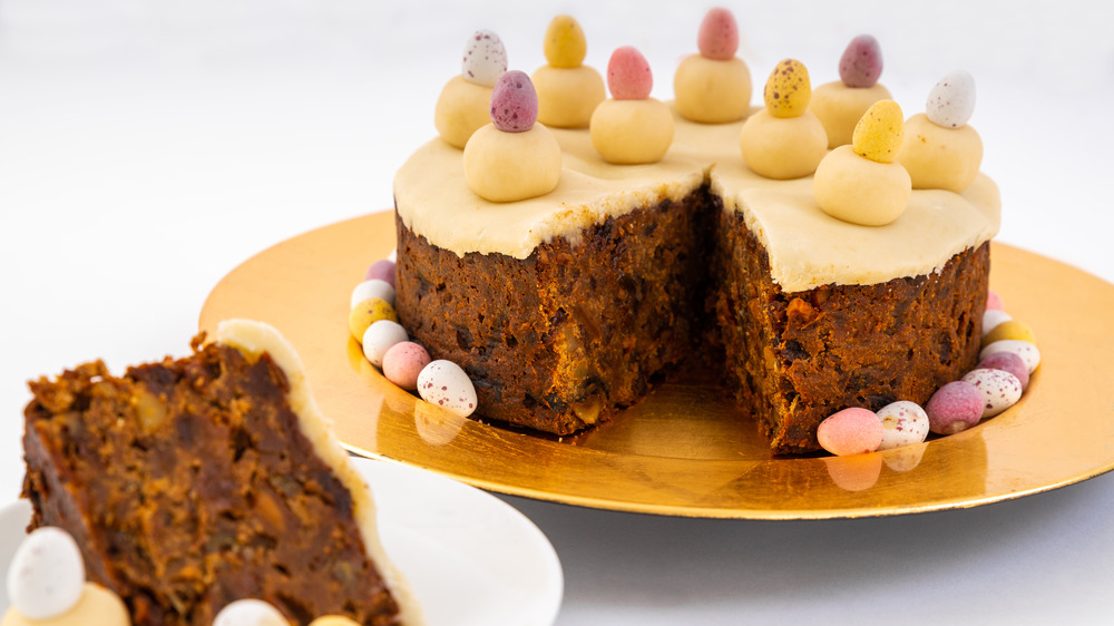 Simnel cake with Easter candies