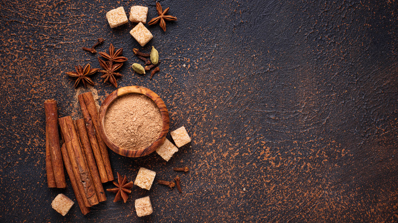 Star anise scattered with other spices