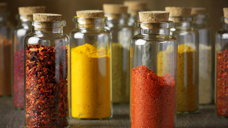 sumac and spices in bottles