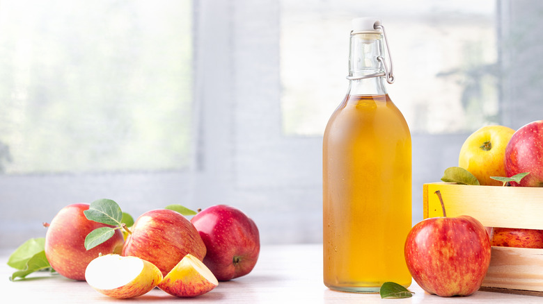 apple cider vinegar with apples