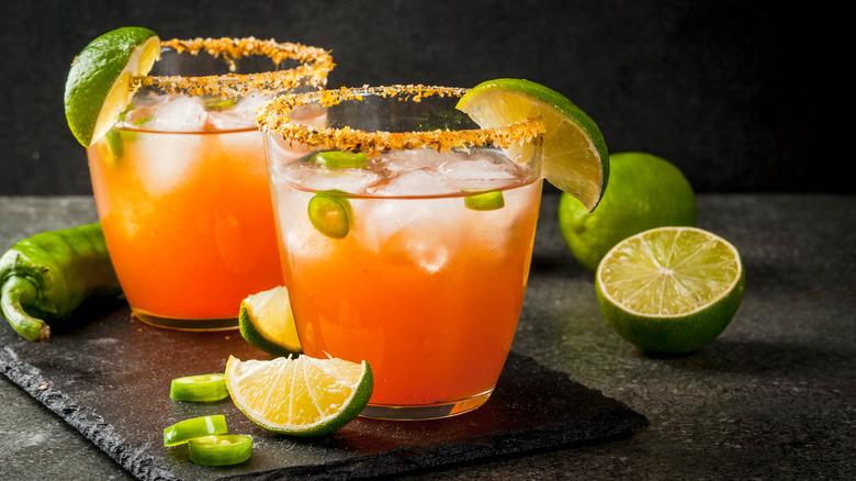 Michelada with tajin rimmed glass 