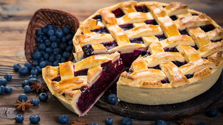 A slice of blueberry pie