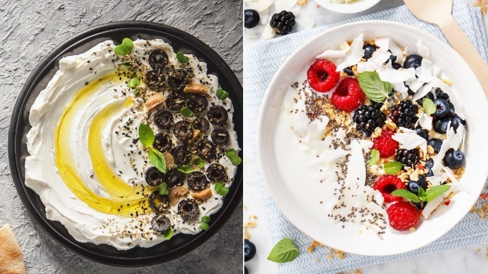 A bowl of labneh and a bowl of Greek yogurt