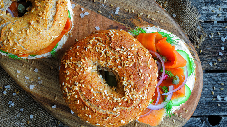 Carrot lox on a seeded bagel 