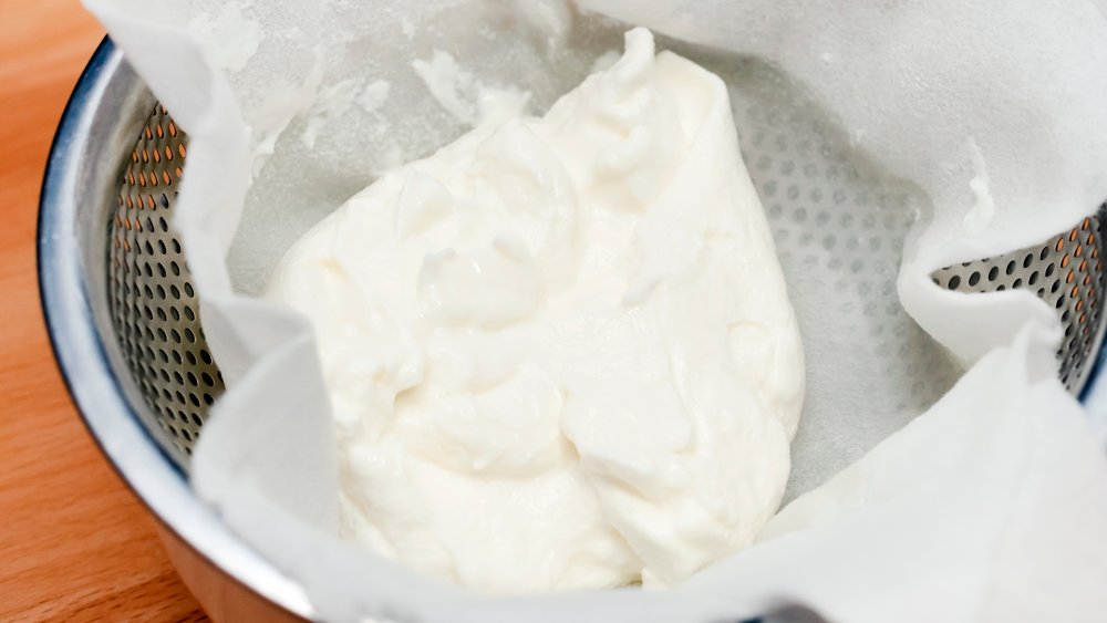 Straining whey out of Greek yogurt