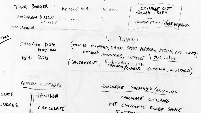 The menu and Shake Shack idea scribbled on a napkin by Danny Meyer