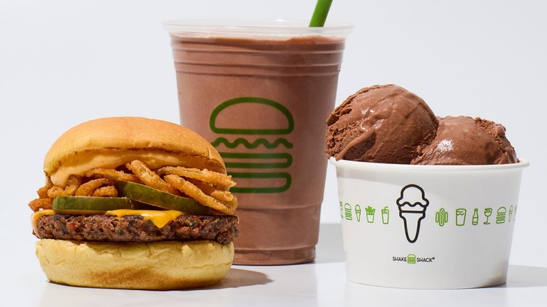 non dairy frozen custard and chocolate drink with a veggie Shackburger