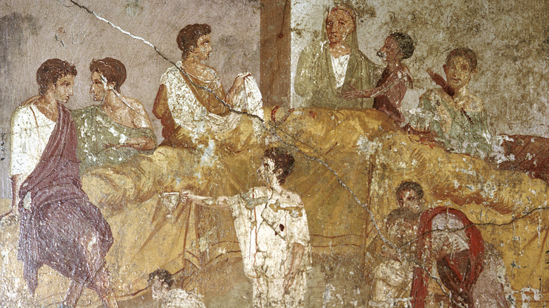 Wall painting of ancient Roman feast