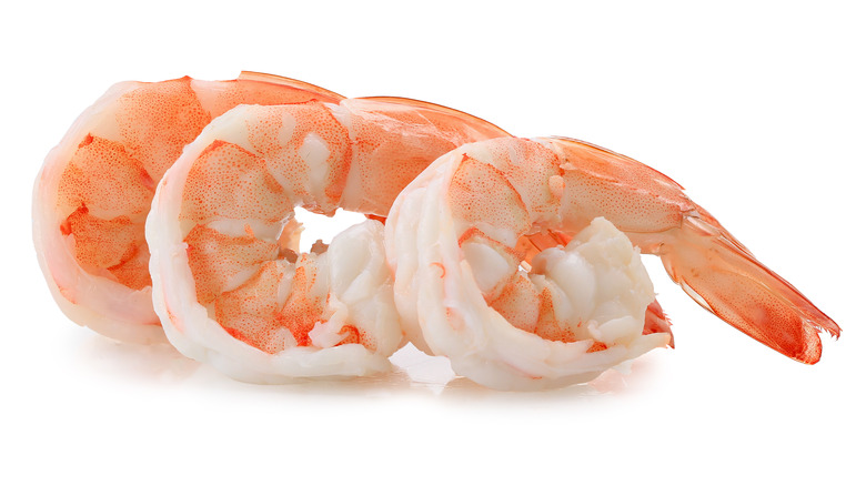 Cooked shrimp on white background