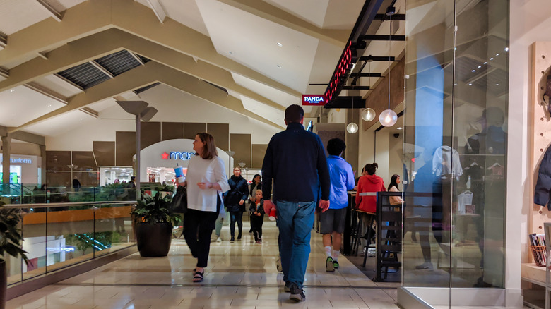 Shoppers walking in mall