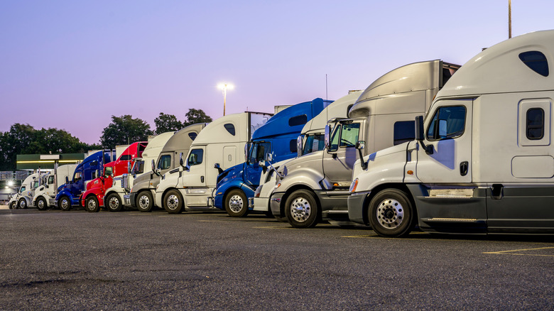 Truck row at rest stop