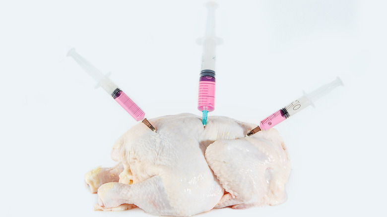 Syringes stuck in chicken