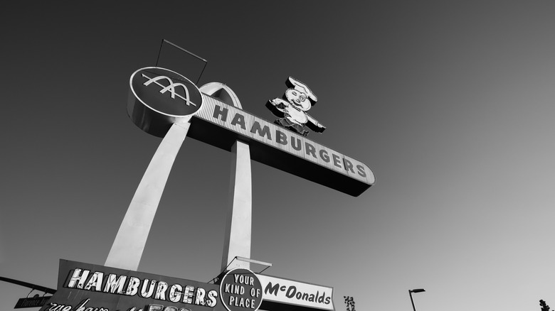 black and white vintage mcdonald's sign