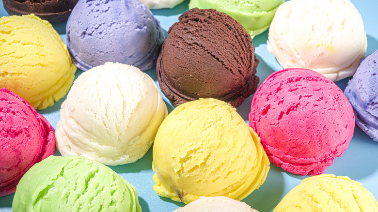 different flavors of colorful ice cream