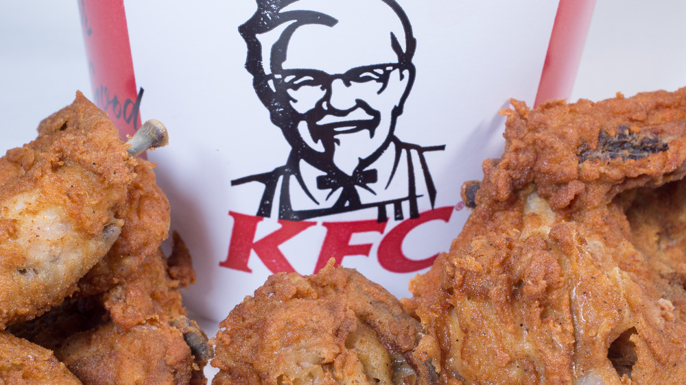 KFC family bucket with fried chicken