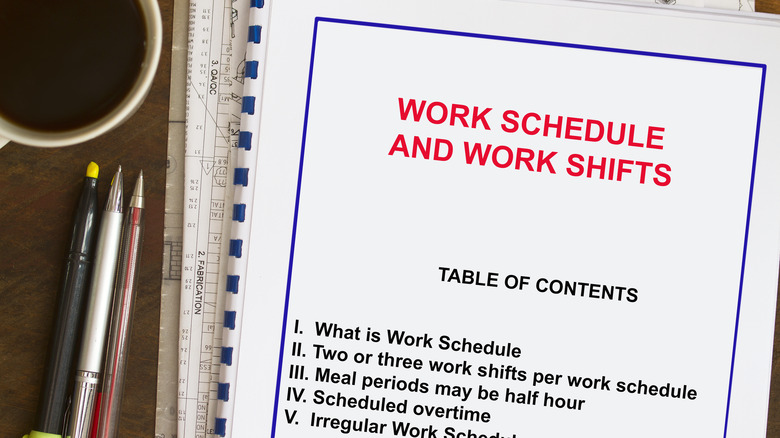 Employee handbook with work schedule and work shifts