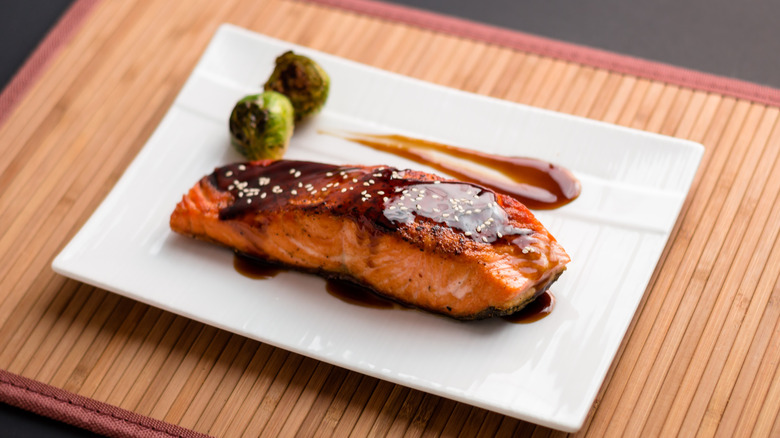 plate of salmon with brussels sprouts