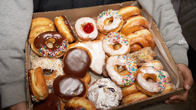 Variety of donuts in a box