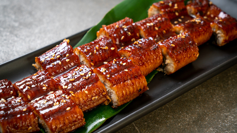 platter of cooked eel