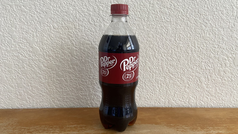 Dr Pepper bottle on table