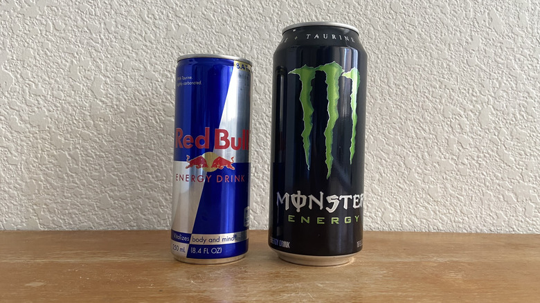 Monster and Red Bull cans