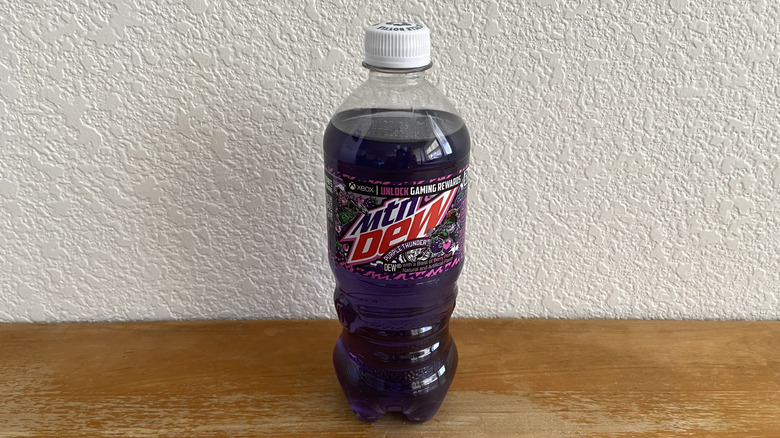 Mountain Dew Purple Thunder bottle on table