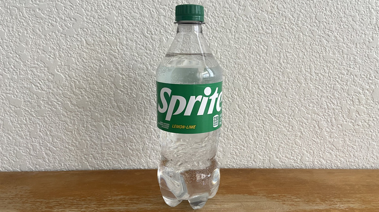 Sprite bottle on table