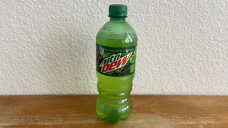 Mountain Dew bottle on table