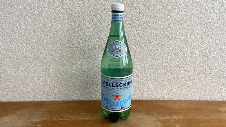 San Pellegrino bottle on table