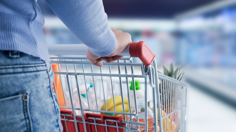 Person pushing shopping cart