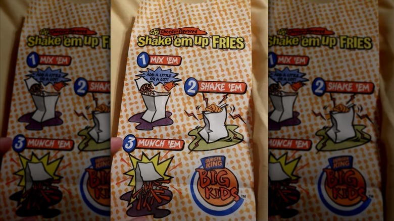 A Shake 'Em Up Fries bag with illustrated directions