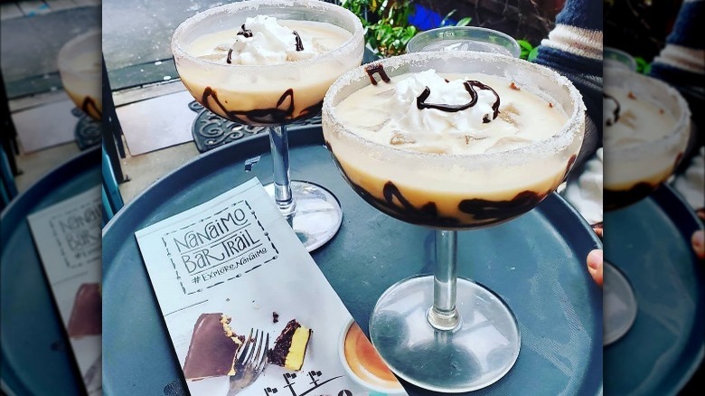 Nanaimo bar-themed drinks beside pamphlet