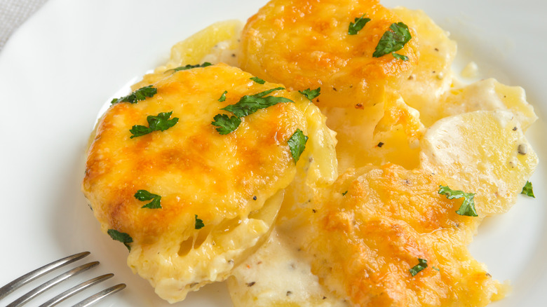 scalloped potatoes on a plate