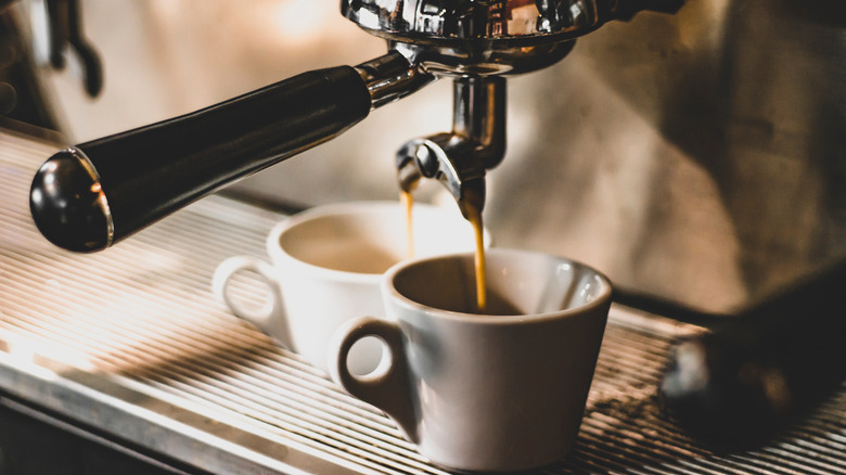 brewing coffee with machine