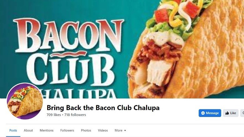 Bring Back the Bacon Club Chalupa Facebook group