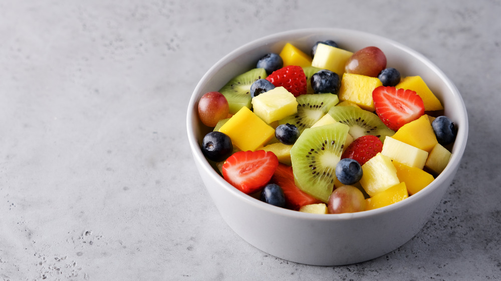 Fruit salad in a white bowl