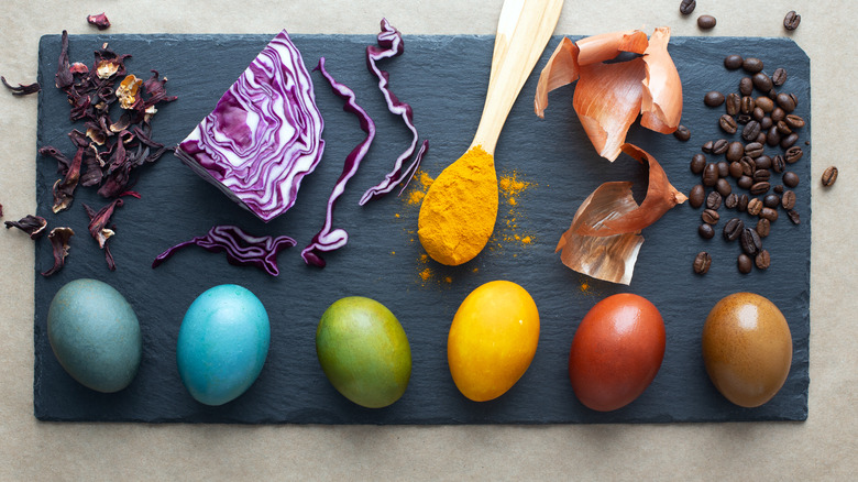 Easter eggs dyed colors in nature