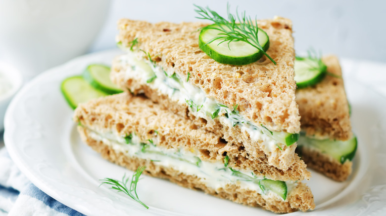 stacked cucumber sandwiches with dill