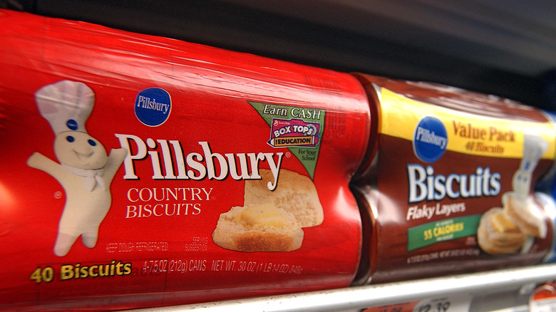 Pillsbury biscuit dough on grocery store shelf