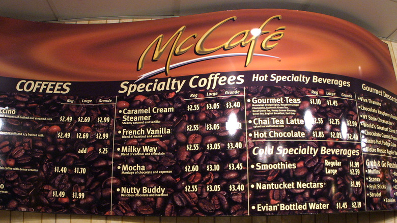 A McCafe menu