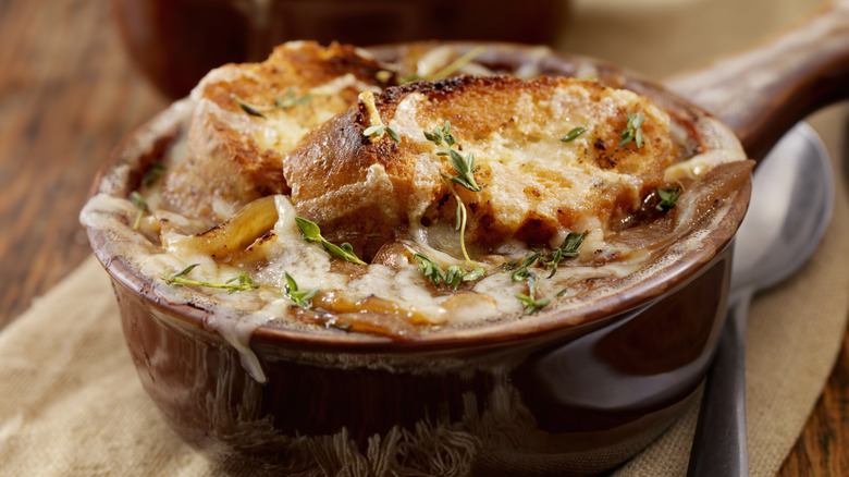 French onion soup in bowl