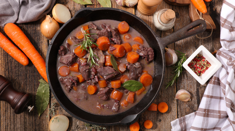 Beef bourguignon in a bowl