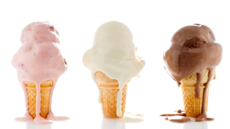 Trio of melty ice cream cones