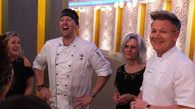 Alex Belew laughs with Gordon Ramsay