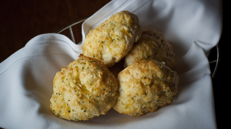 Cheddar Bay biscuits on a napkin